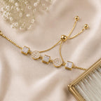 Pulseira  Aço Dourado Ajustável com Strass