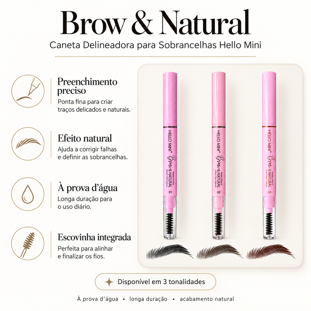 Caneta Delineadora Para Sobrancelhas Hello Mini Brow & Natural à Prova d’Água