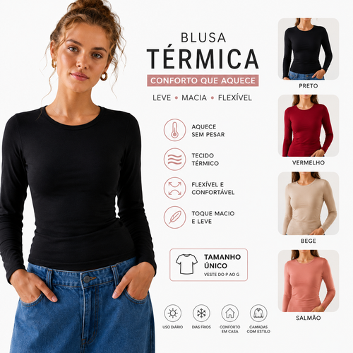 Blusa Térmica Feminina Segunda Pele Gola Redonda Tamanho Único