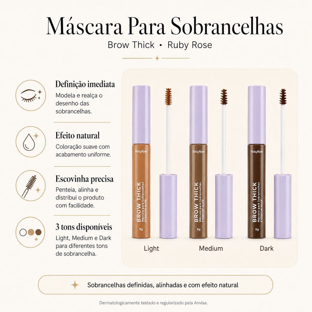 Máscara para Sobrancelhas Brow Thick Ruby Rose 6g Efeito Natural