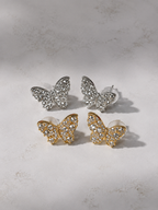 Brinco Borboleta Cravejado Strass Prata Dourado Brilhante