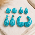 Kit Brinco Acrílico Turquesa Flor Gota e Argola