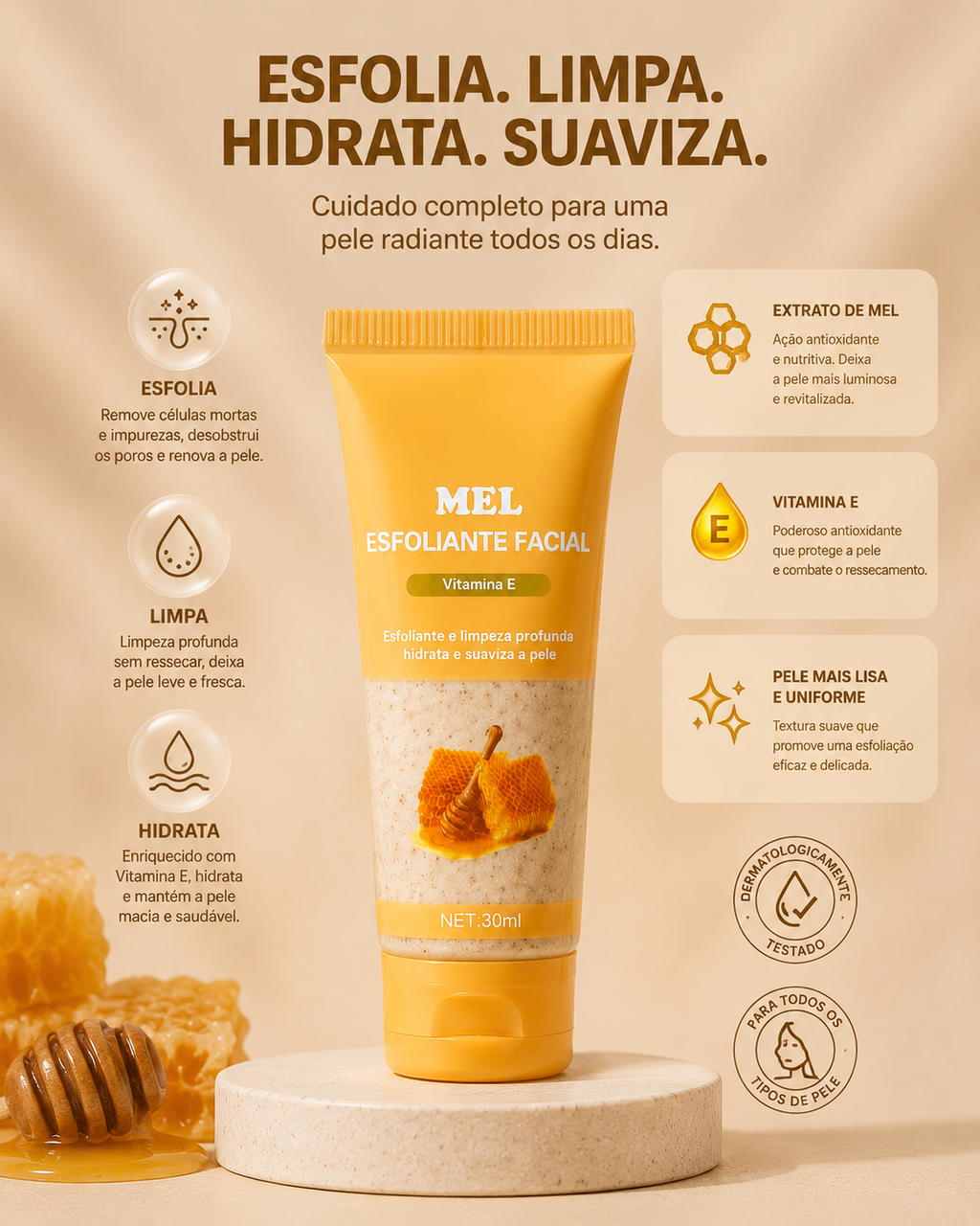 Esfoliante Facial Mel Amarelo Vitamina E