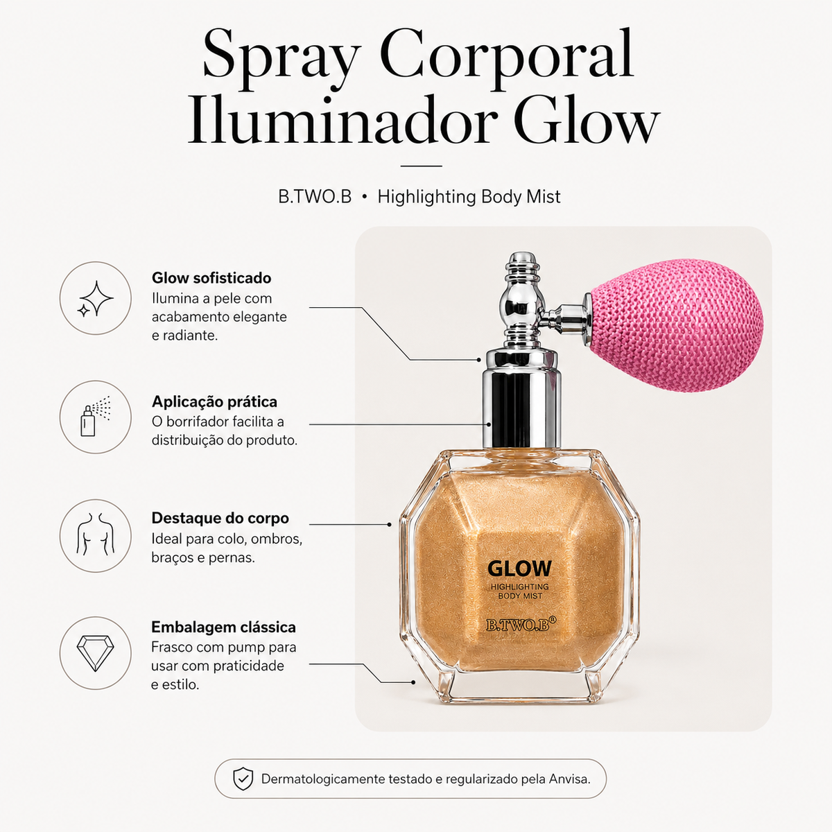 Spray Corporal Iluminador Glow B.TWO.B Highlighting Body Mist Brilho Radiante
