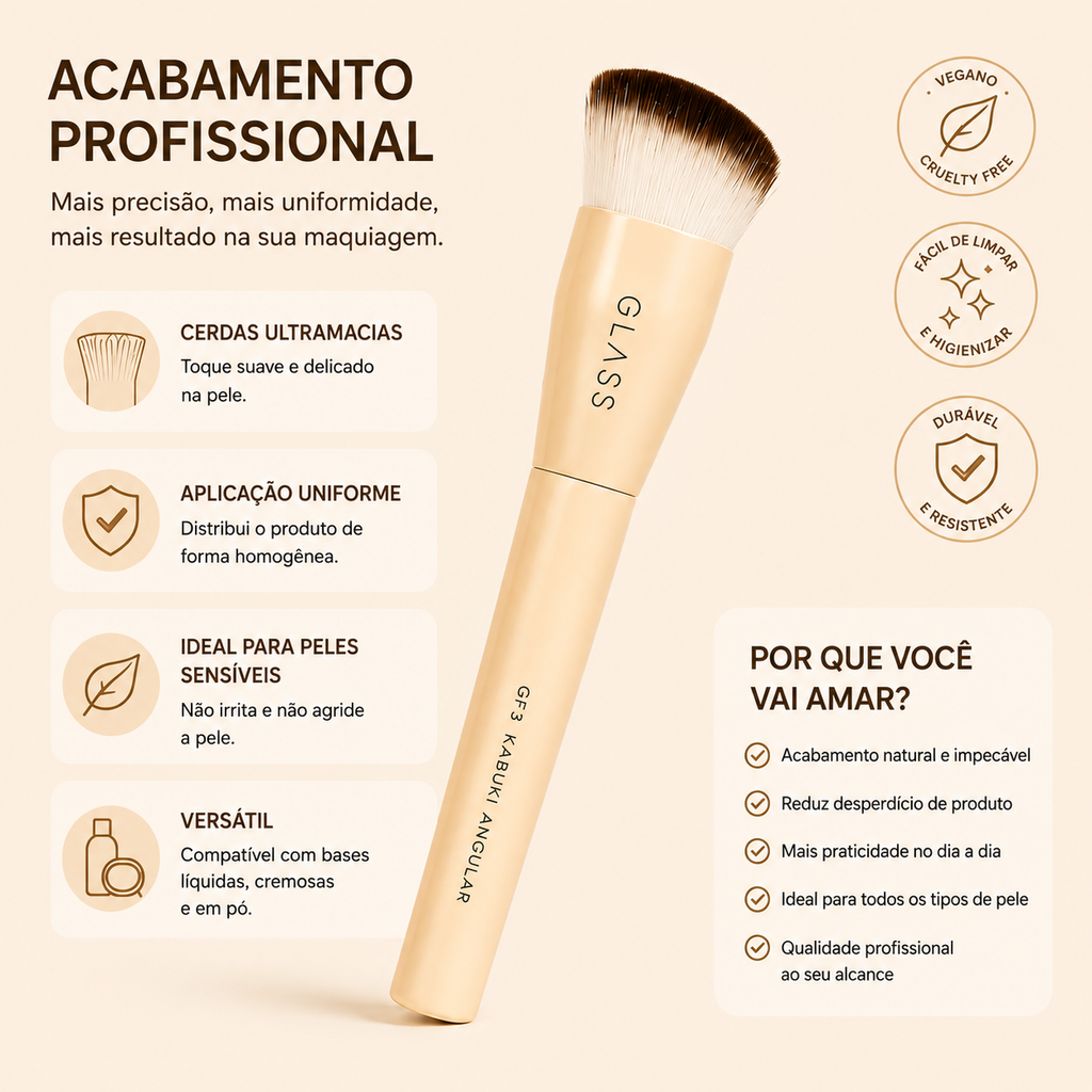 Pincel Maquiagem Kabuki Angular Ruby Rose Glass GF3 Precisão Base