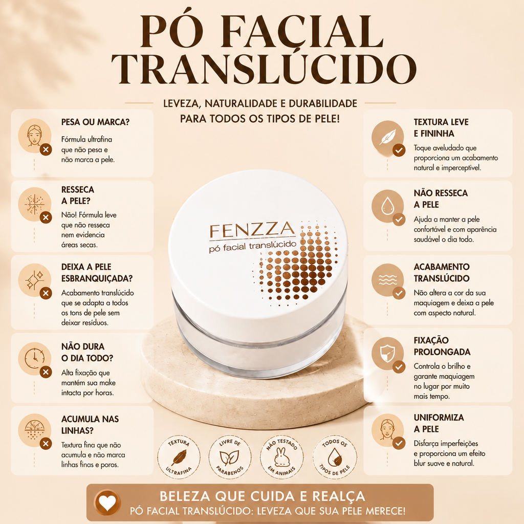 Pó Facial Translúcido Fenzza Make Up Acabamento Aveludado
