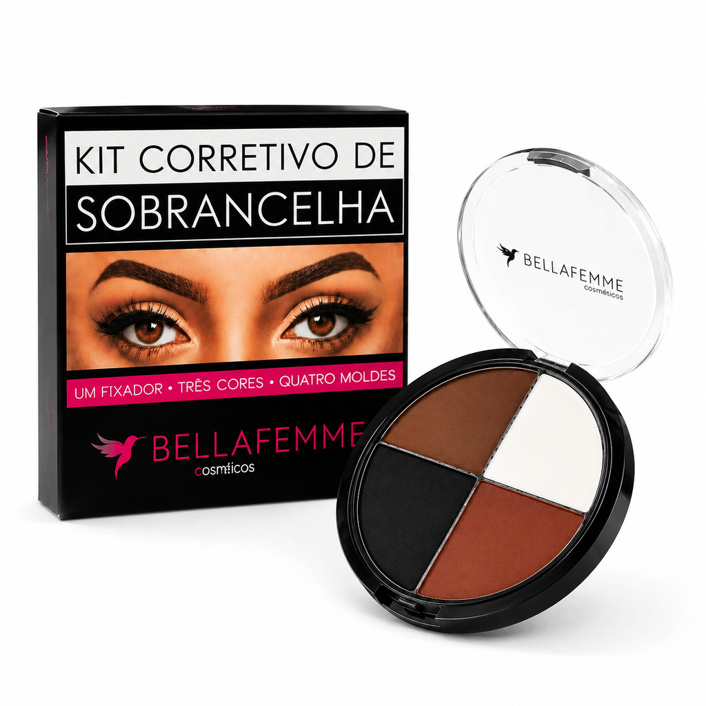 Kit Corretivo Sobrancelha Bella Femme 3 Cores + Moldes Fixador