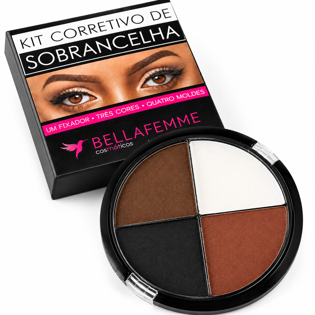Kit Corretivo Sobrancelha Bella Femme 3 Cores + Moldes Fixador