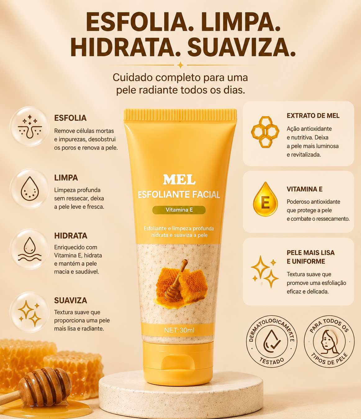 Esfoliante Facial Mel Amarelo Vitamina E