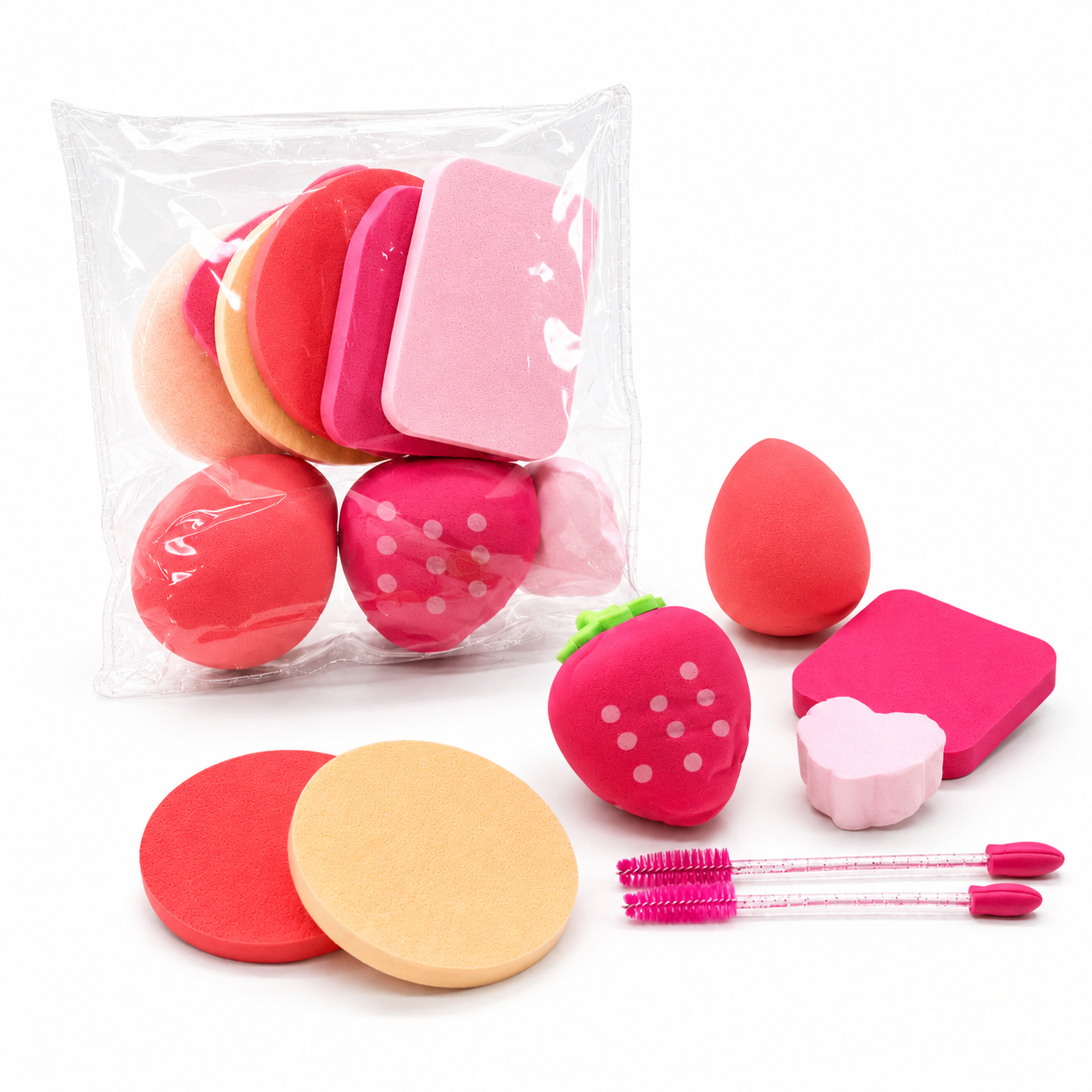 Kit de Esponjas de Maquiagem Colorido Formatos Frutas e Doces