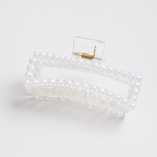 Piranha de Cabelo Plástica Transparente Retangular com Pérolas