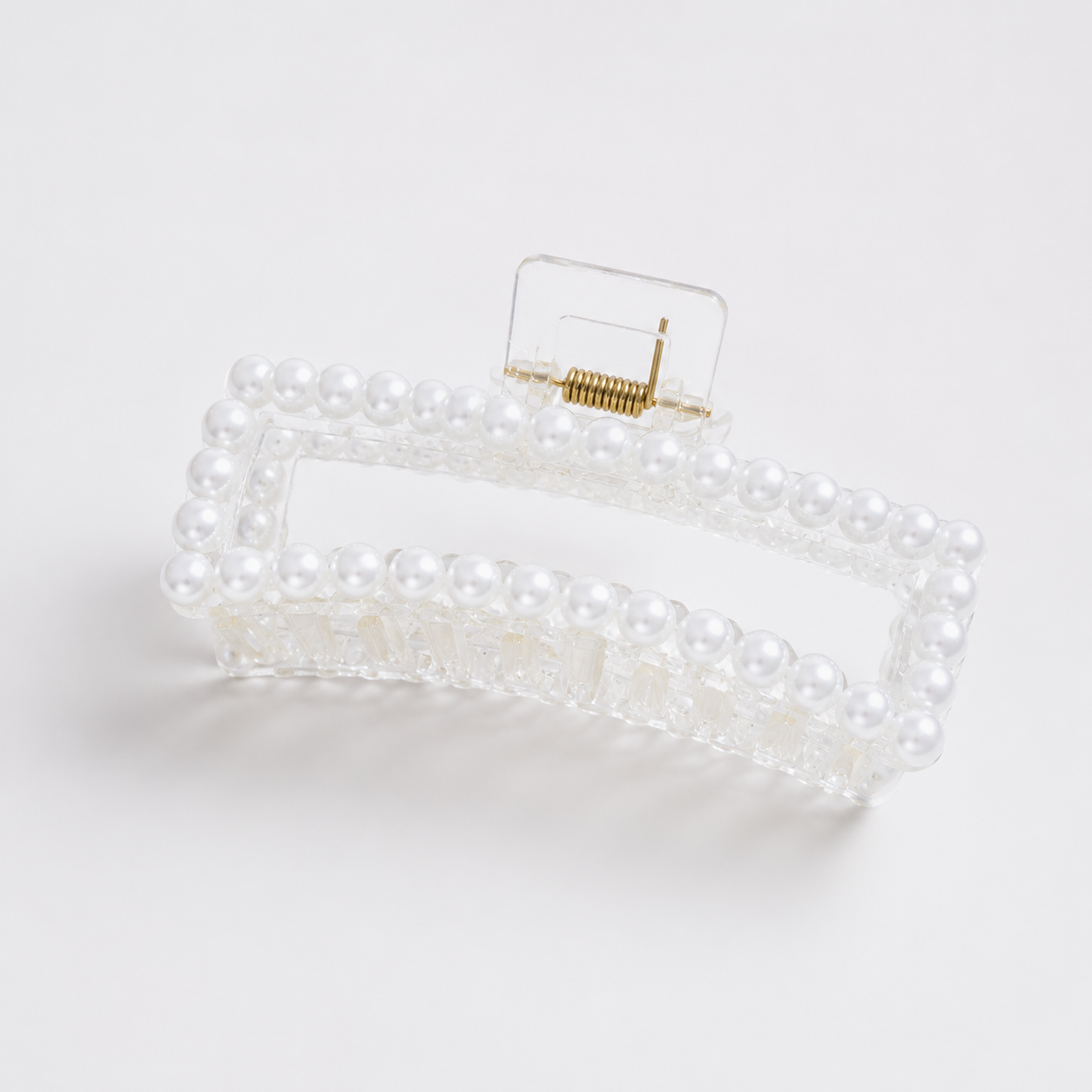 Piranha de Cabelo Plástica Transparente Retangular com Pérolas