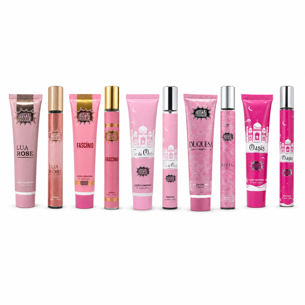 Kit Feminino Perfume Árabe Super Poderes + Loção Corporal Perfumada Fragrâncias Variadas