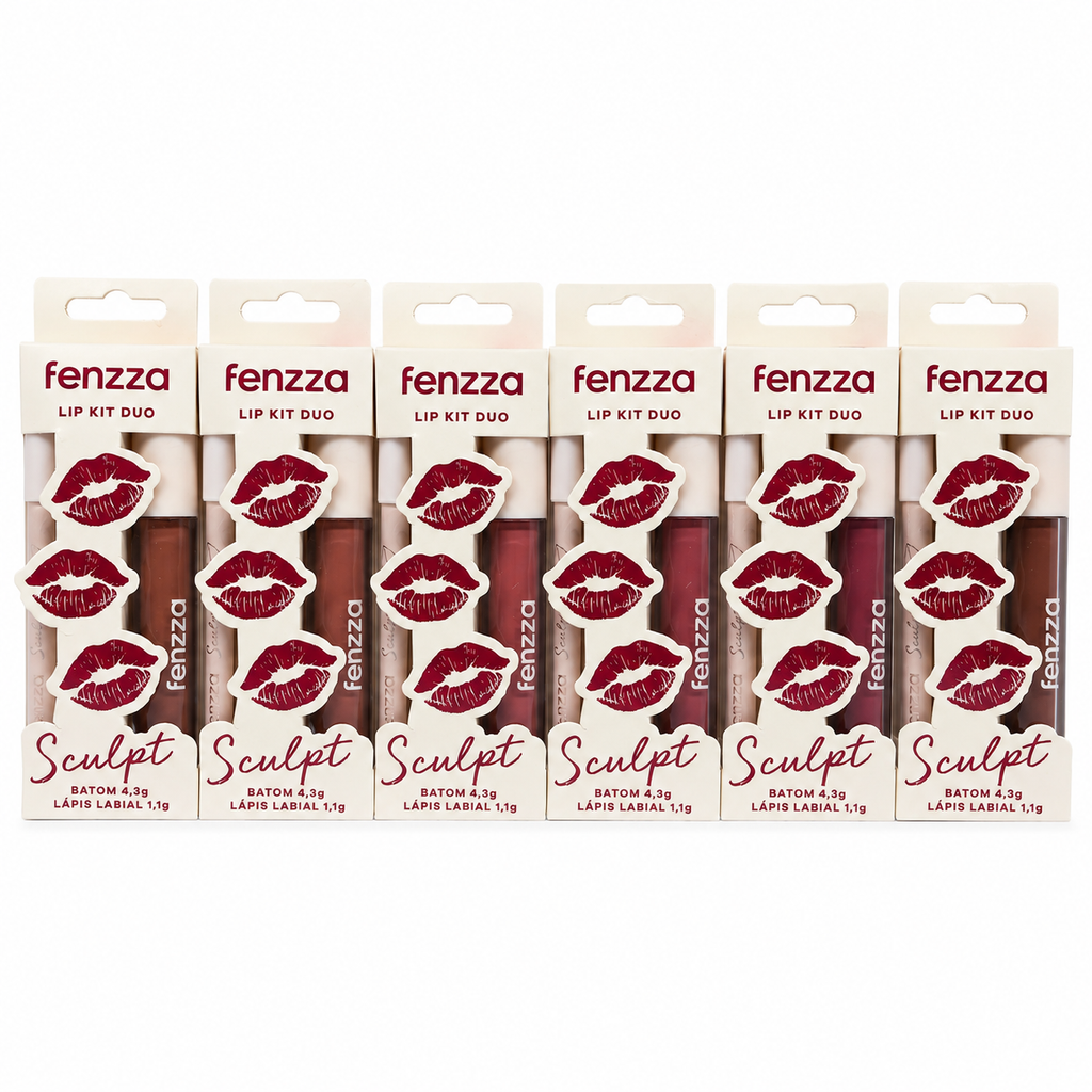 Kit Labial Fenzza Sculpt Duo Batom Líquido + Lápis Contorno Alta Pigmentação