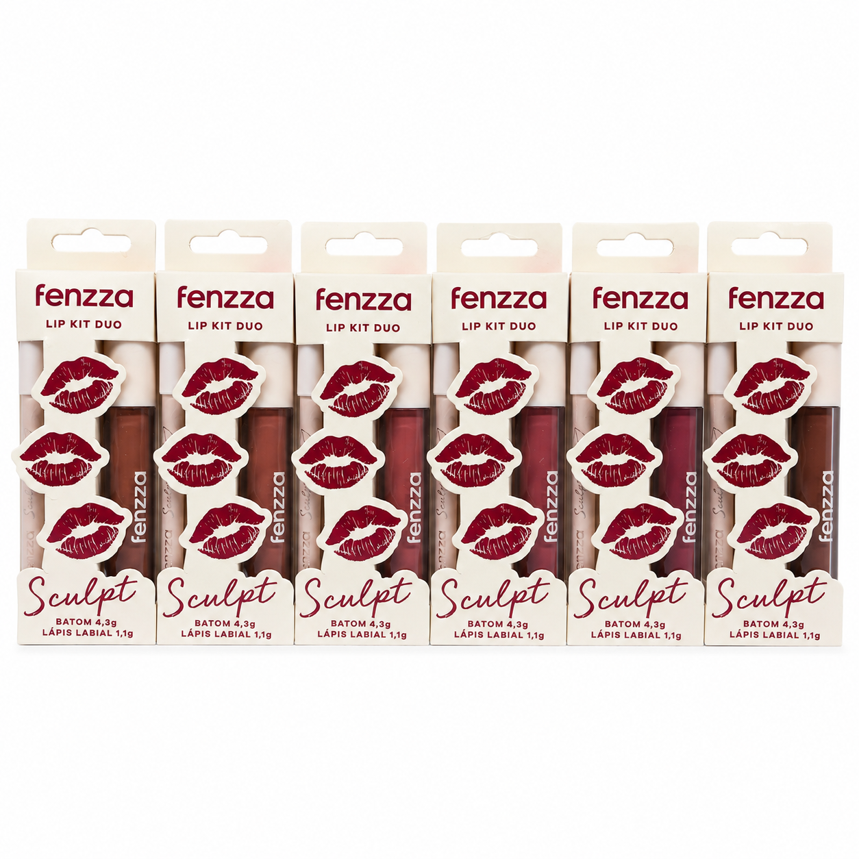 Kit Labial Fenzza Sculpt Duo Batom Líquido + Lápis Contorno Alta Pigmentação