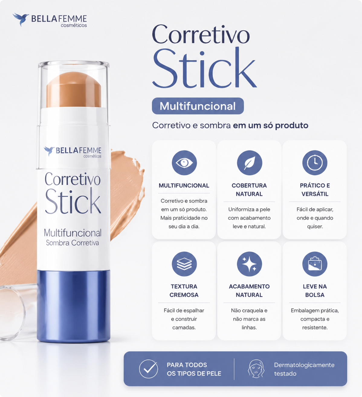 Corretivo Stick Bastão Bella Femme Multifuncional Sombra