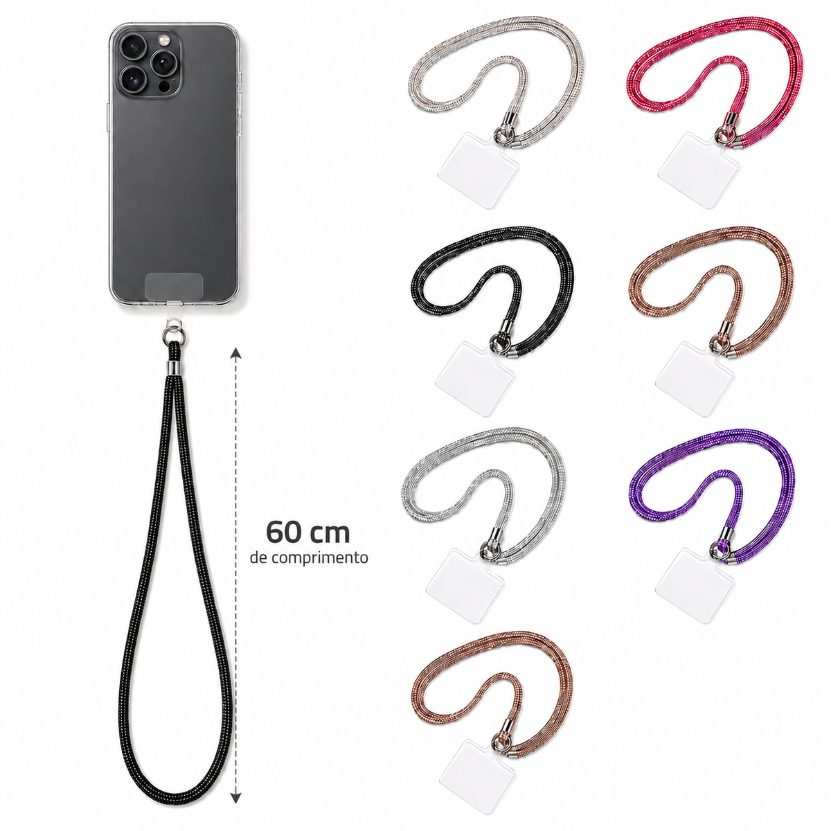 Cordão Para Celular Universal Crossbody 60cm Anti-Queda Antifurto