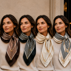 Lenço Feminino Cetim Seda Estampa Geométrica 90x90cm