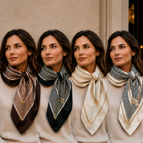 Lenço Feminino Cetim Seda Estampa Geométrica 90x90cm