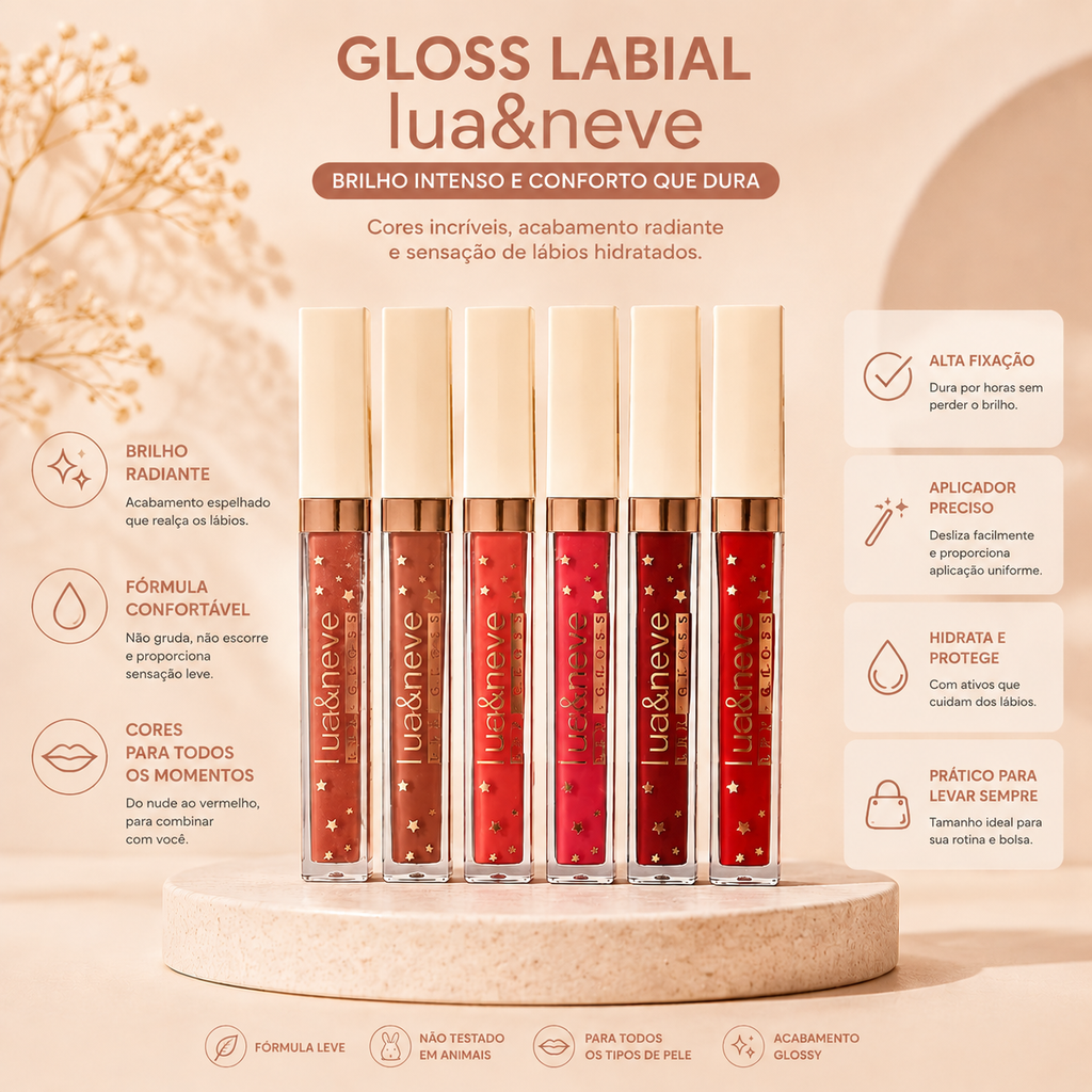 Lip Gloss Lua&Neve Brilho Labial Cores Variadas Brilho Intenso Hidratante
