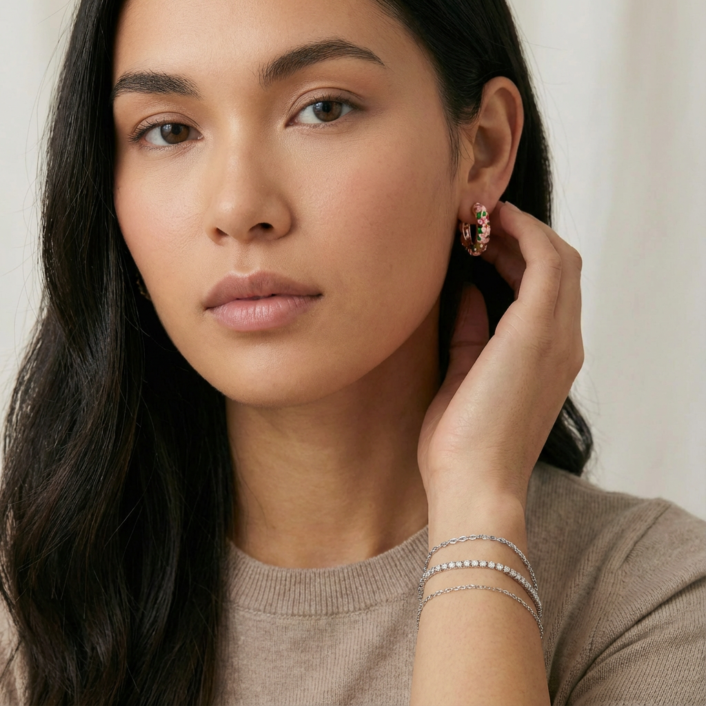 Kit 3 Pulseiras com strass em aço inoxidável 316L