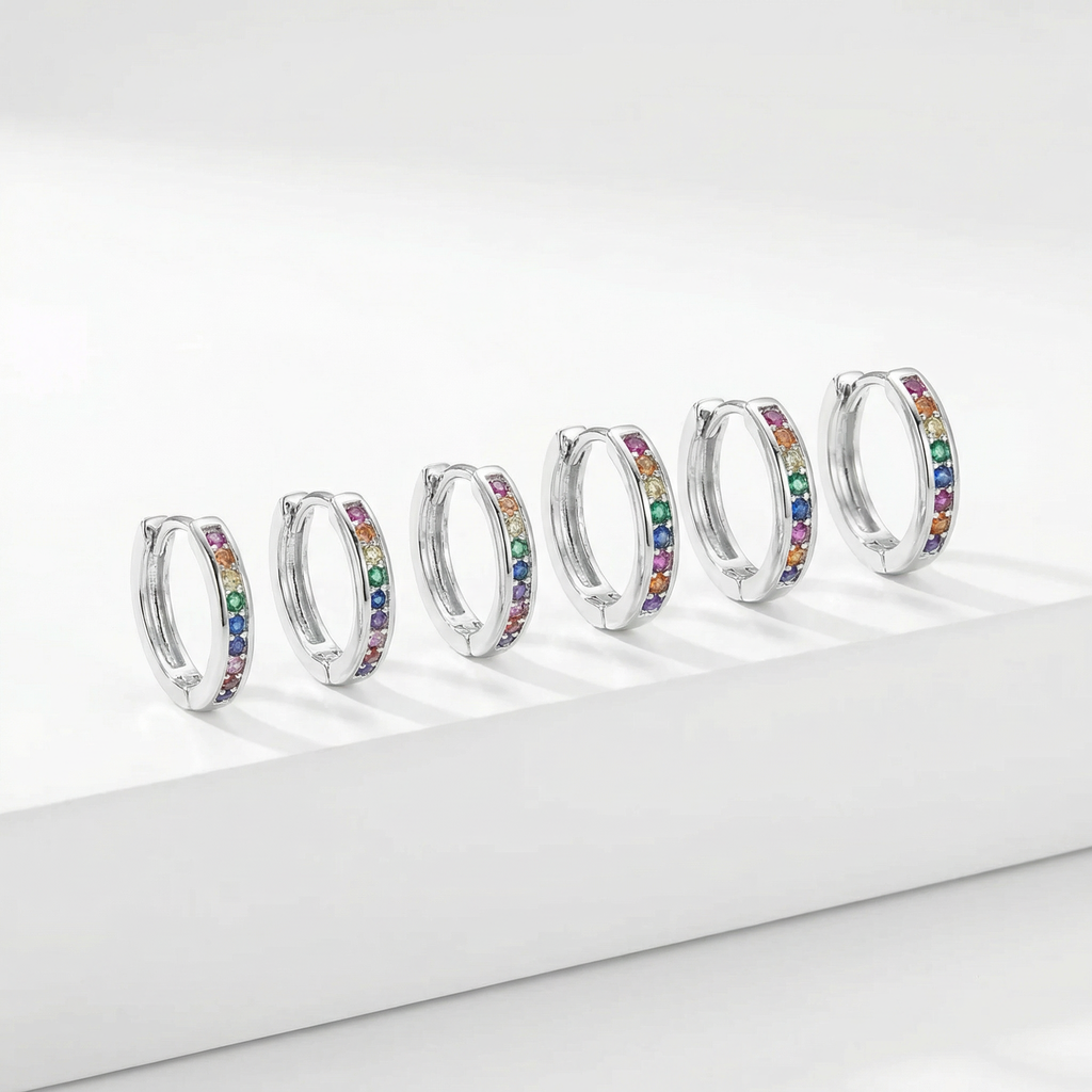 KIT 3 Brincos Prata argolas com pedras coloridas