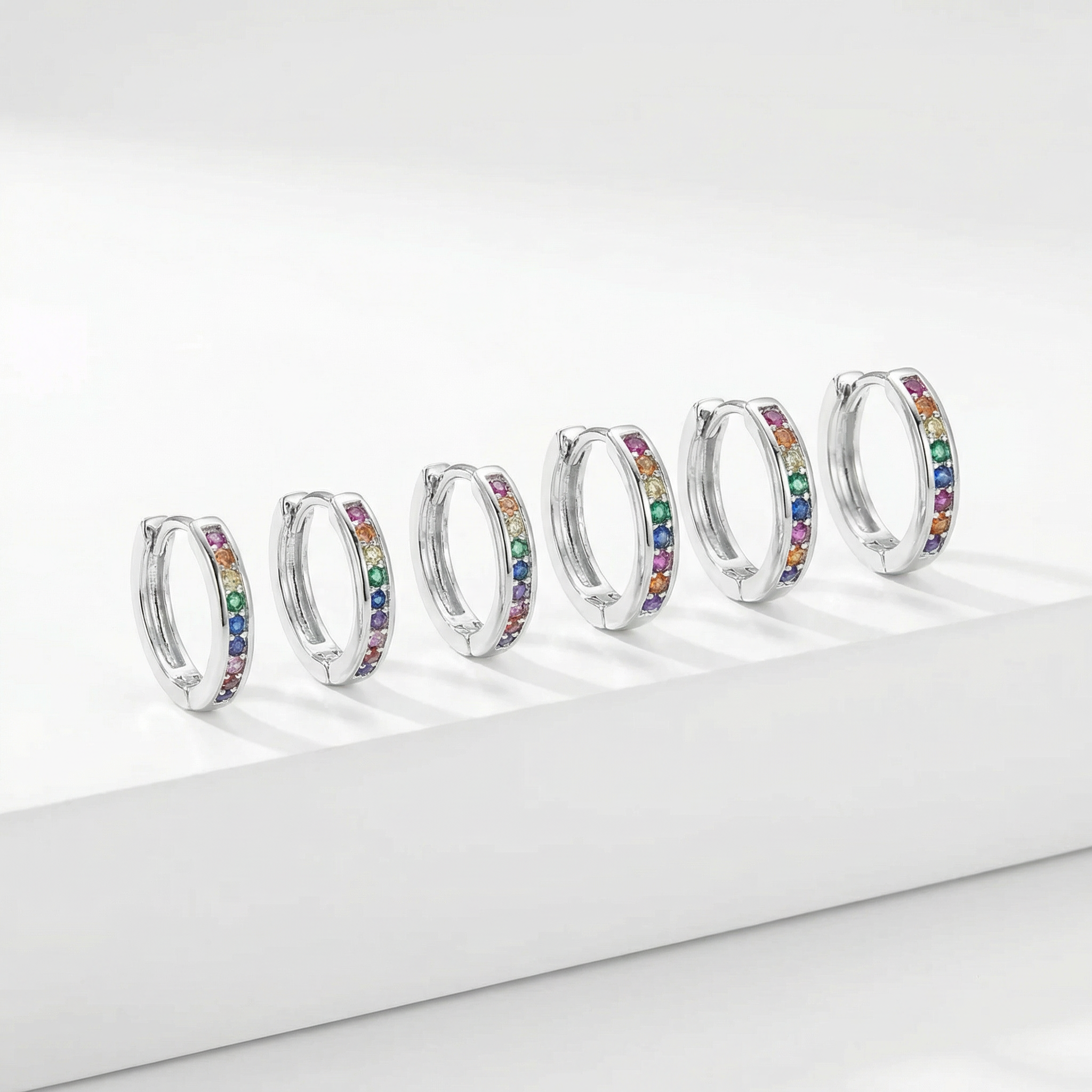 KIT 3 Brincos Prata argolas com pedras coloridas