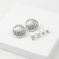 Kit 3 Brincos Prata com trio de brincos bolinha, strass e concha