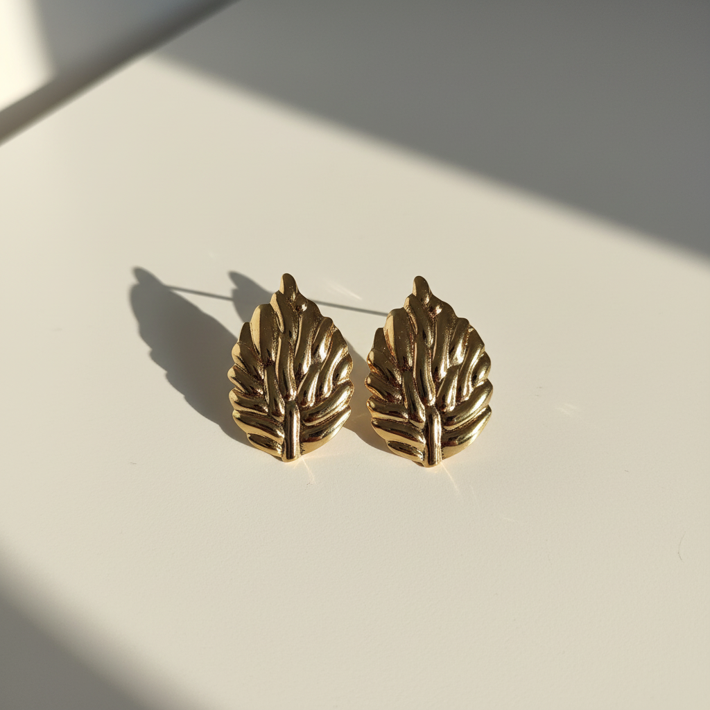 Brinco Dourado em formato de folha de aço inoxidável 316L