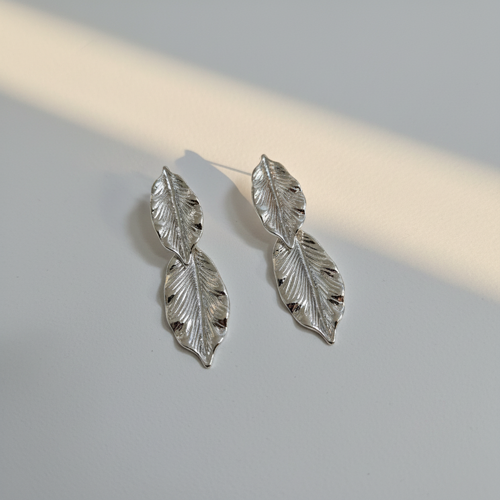 Brinco Prata Folha Dupla