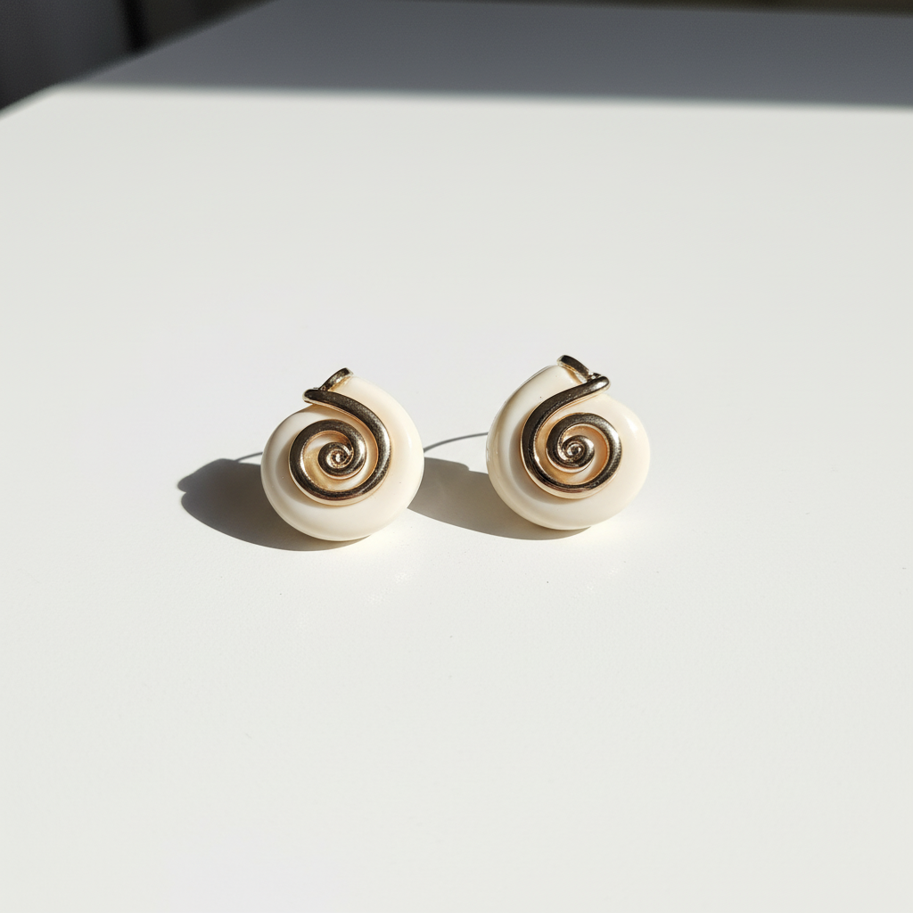 Brinco Off-white e Dourado design espiral caracol