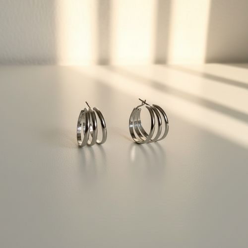 Brinco Argola - Prata - em aço inoxidável 316L triplo