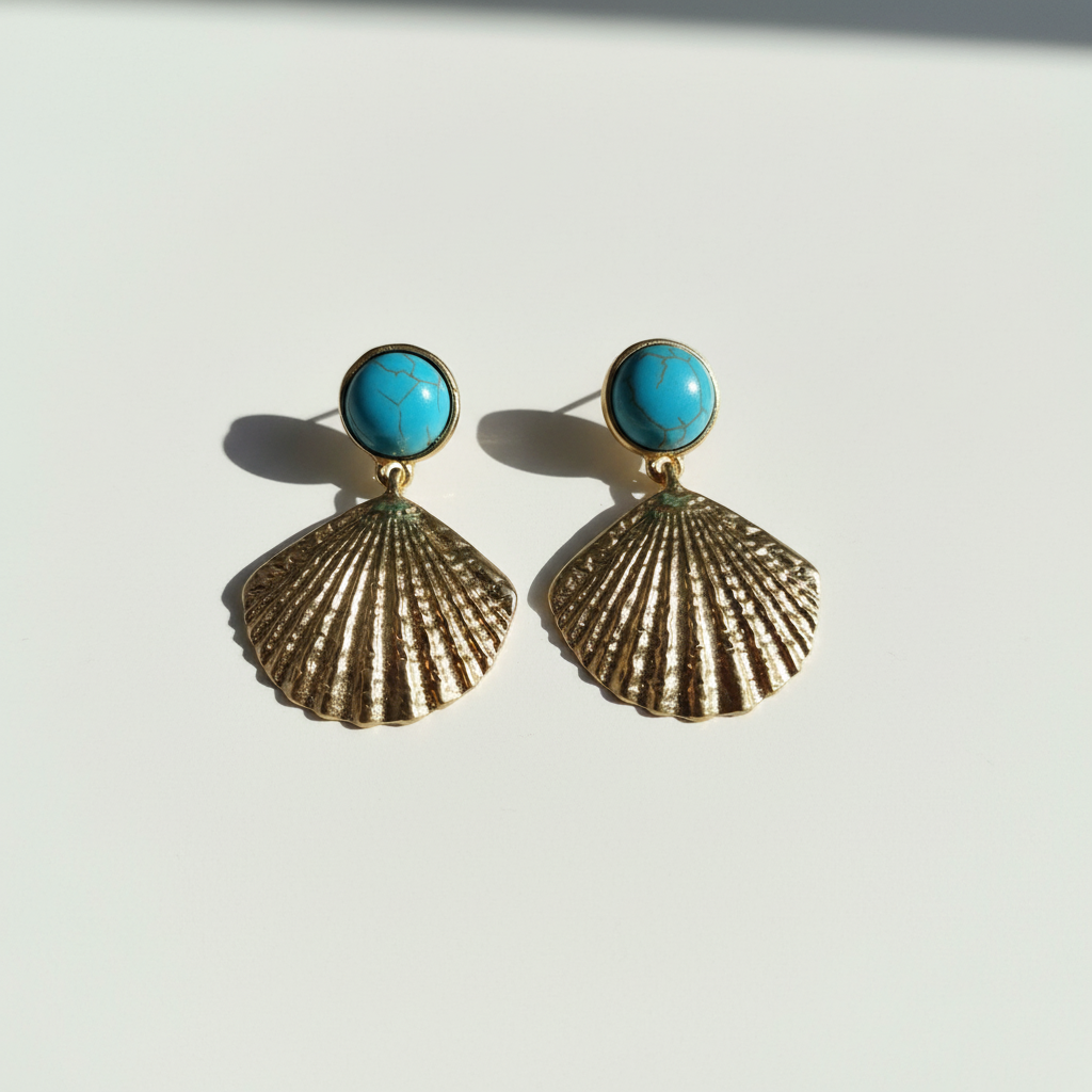 Brinco Dourado e Azul Concha