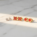 Kit Brincos Dourado e Vermelho em aço inoxidável com formatos variados