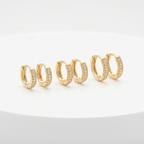 Kit 3 Brincos Dourados Argolas cravejadas com microzircônias