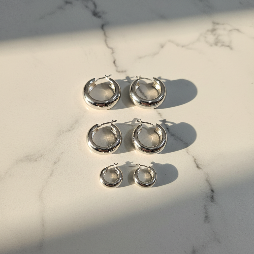 Kit 3 Brincos Prateado de Argolas lisas