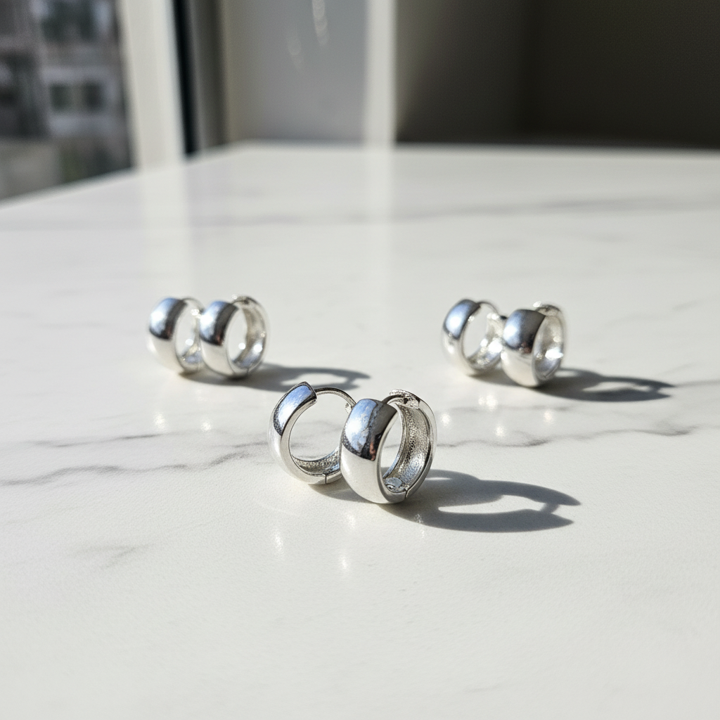 Kit 3 Brincos Prateado de Argolas lisas