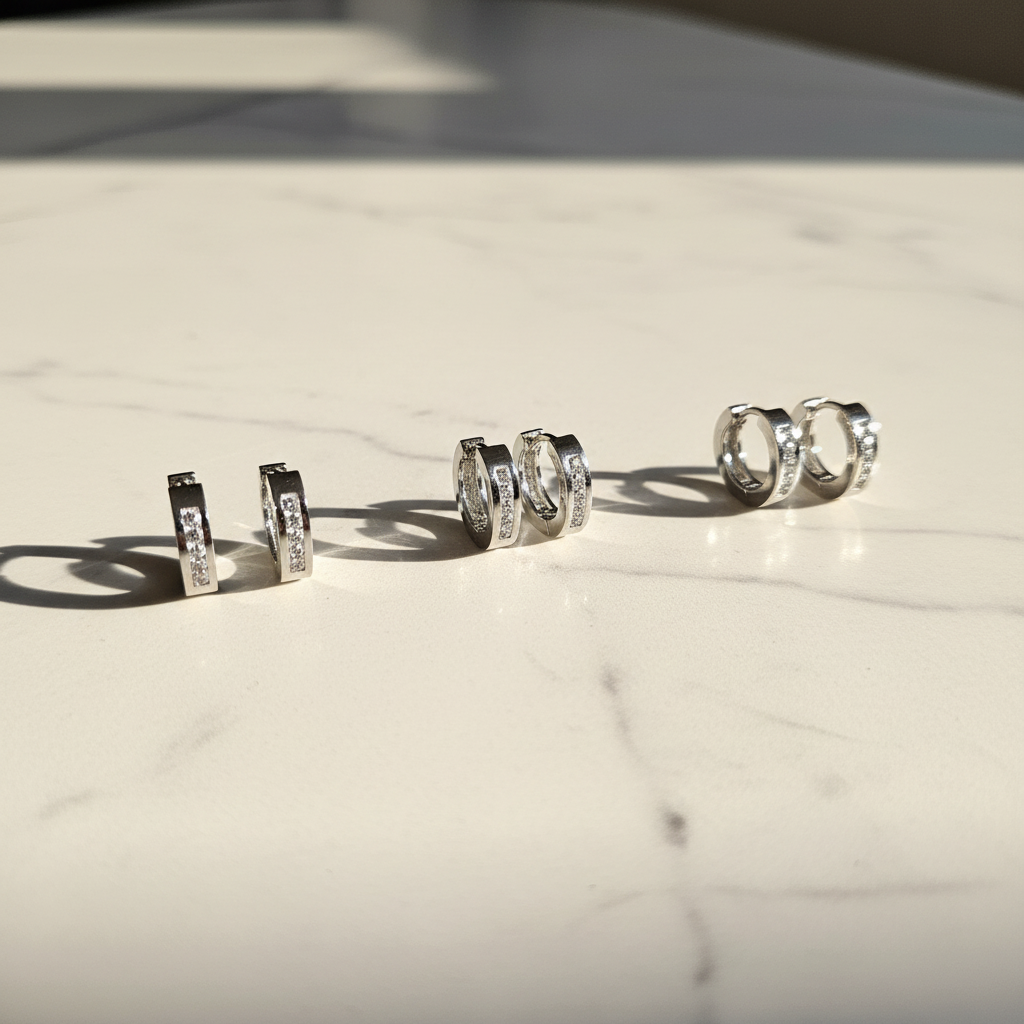 KIT 3 Brincos Prateado com argolas articuladas com strass