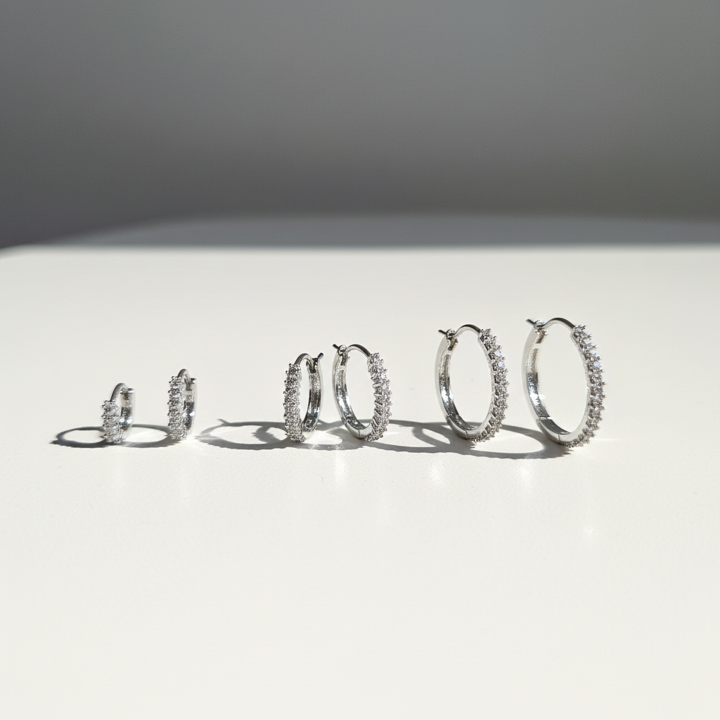 Kit 3 Brincos Prata com Argolas cravejadas