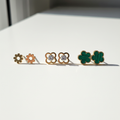 Kit 3 Brincos Dourado e Verde em Aço inoxidável 316L flores e trevos