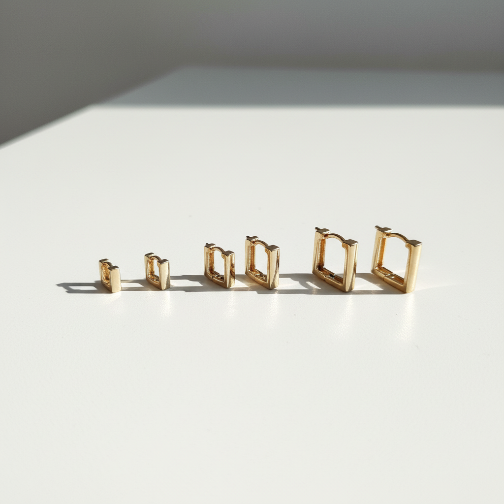 Kit 3 Brincos Dourado Geométrico Quadrado