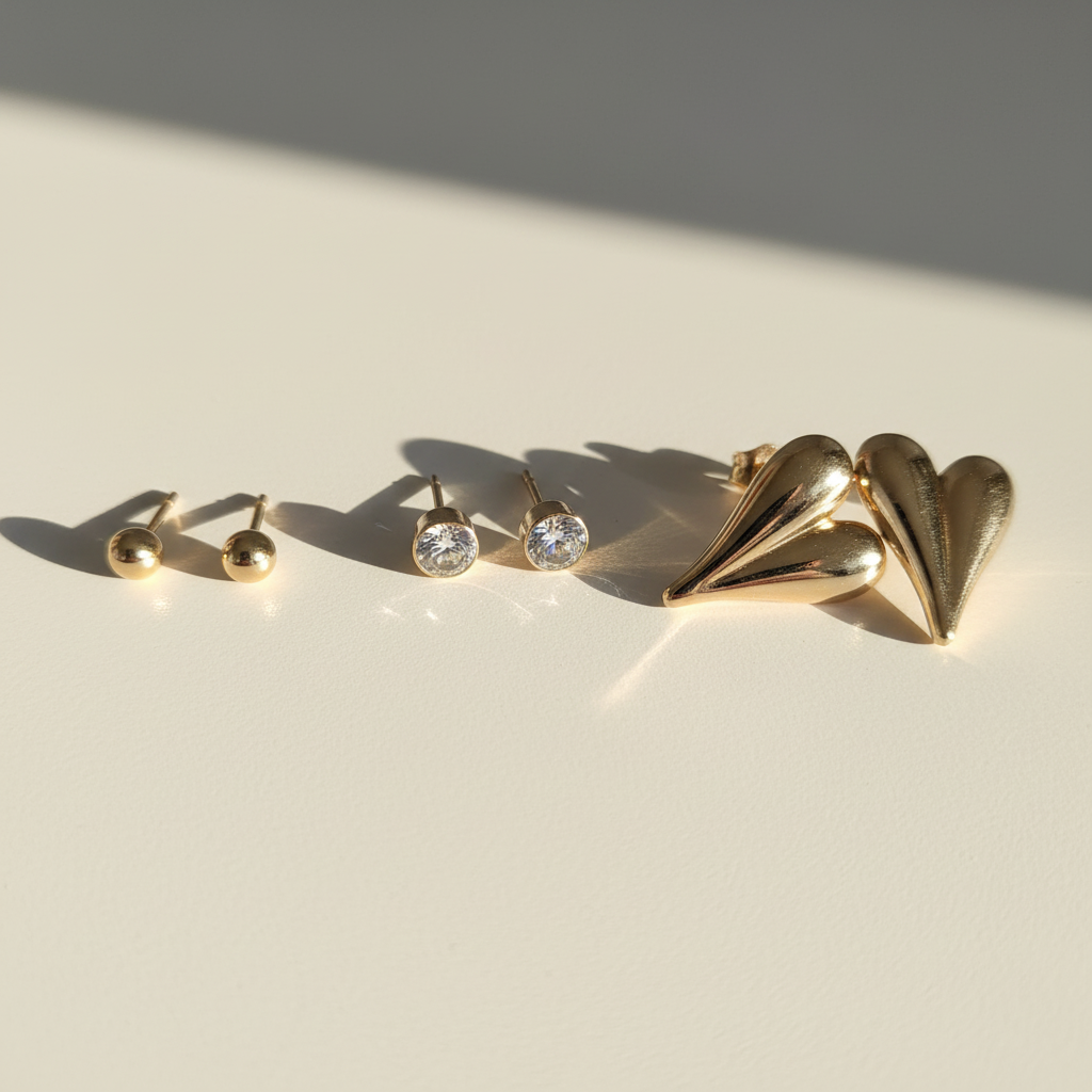 Kit 3 Brincos Dourado com gota e ponto de luz