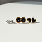KIT 3 Brincos Dourado e Preto em aço inoxidável com strass, trevo e coração