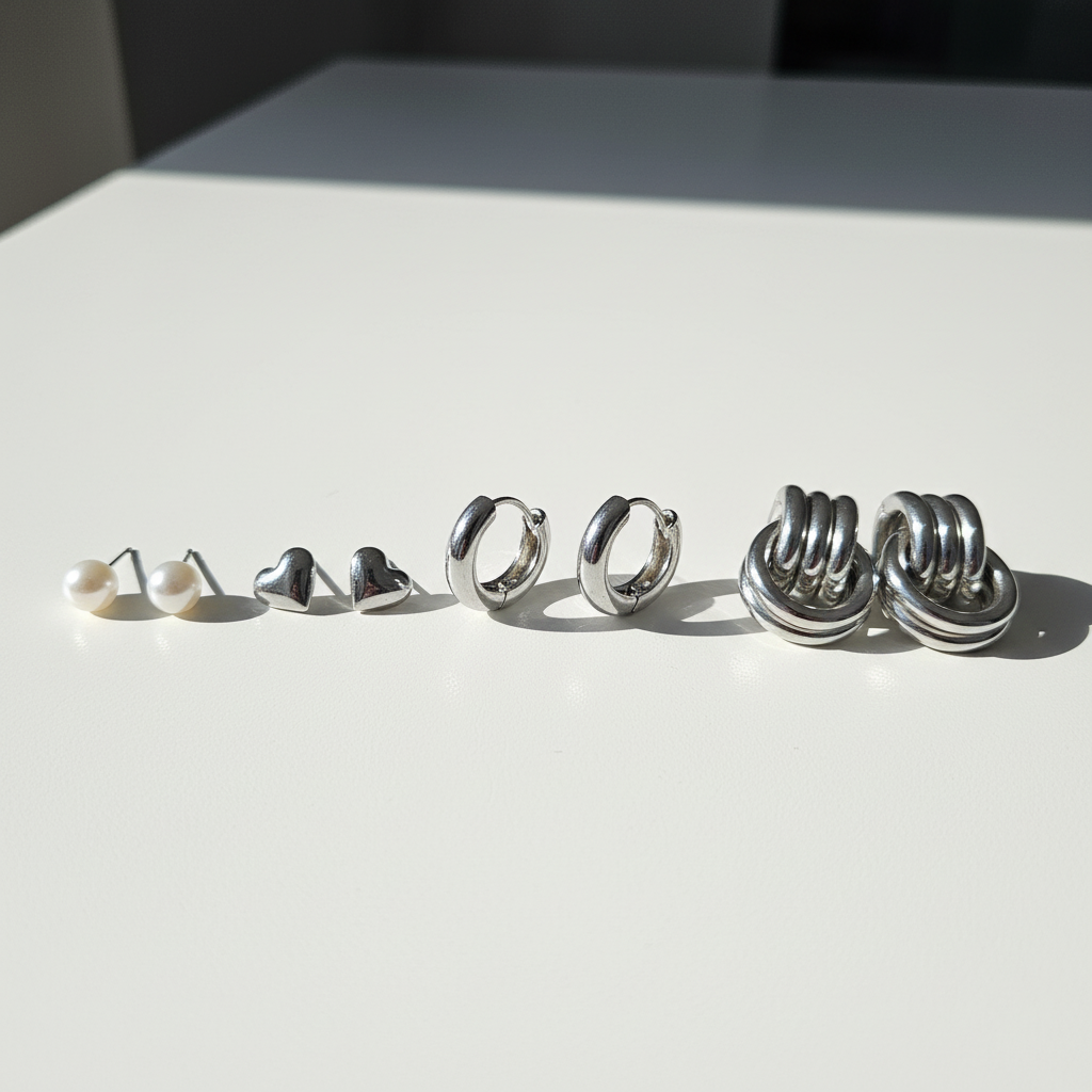 KIT 4 Brincos Prateado com pérolas e argolas