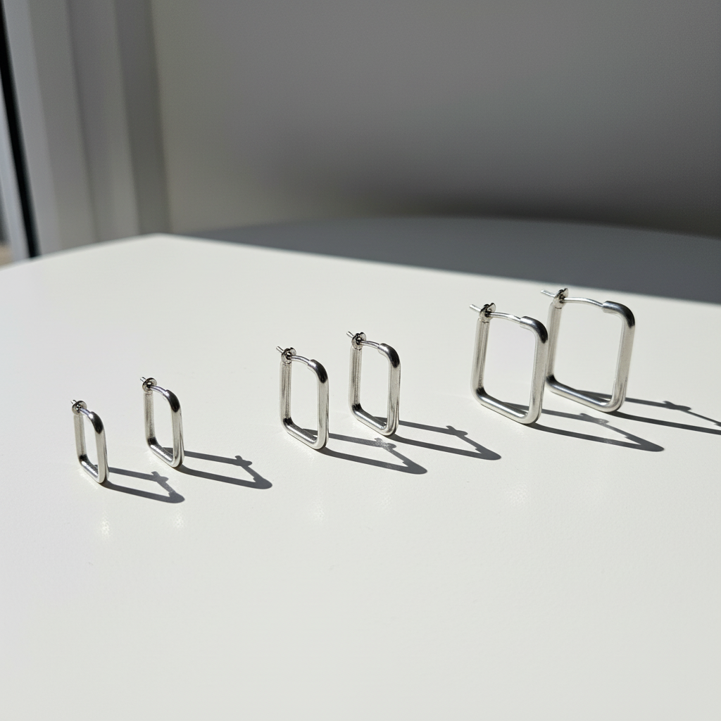 Kit 3 Brincos Prateado em aço inoxidável 316L formato retangular