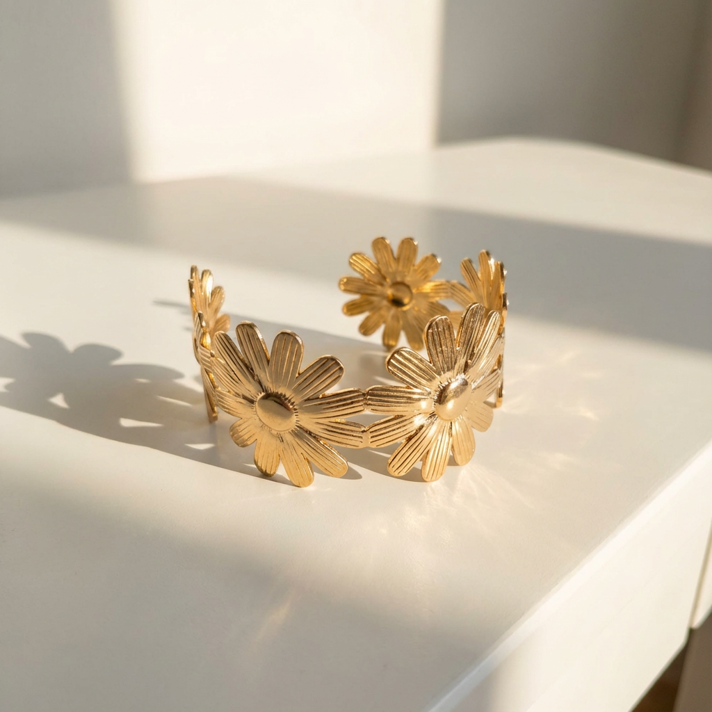 Bracelete Dourado com flores margarida