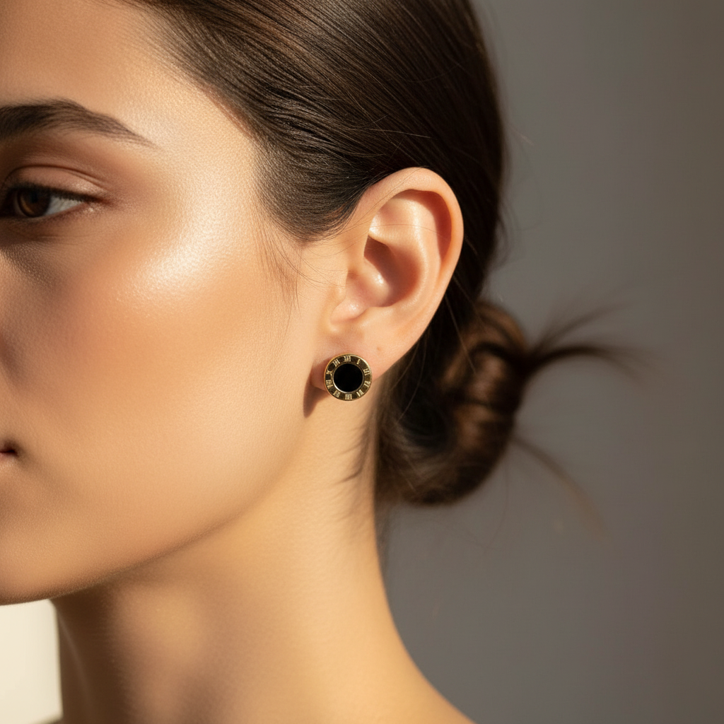 Kit 3 Brincos Dourado e Resina Preta em aço inoxidável 316L com formatos diversos