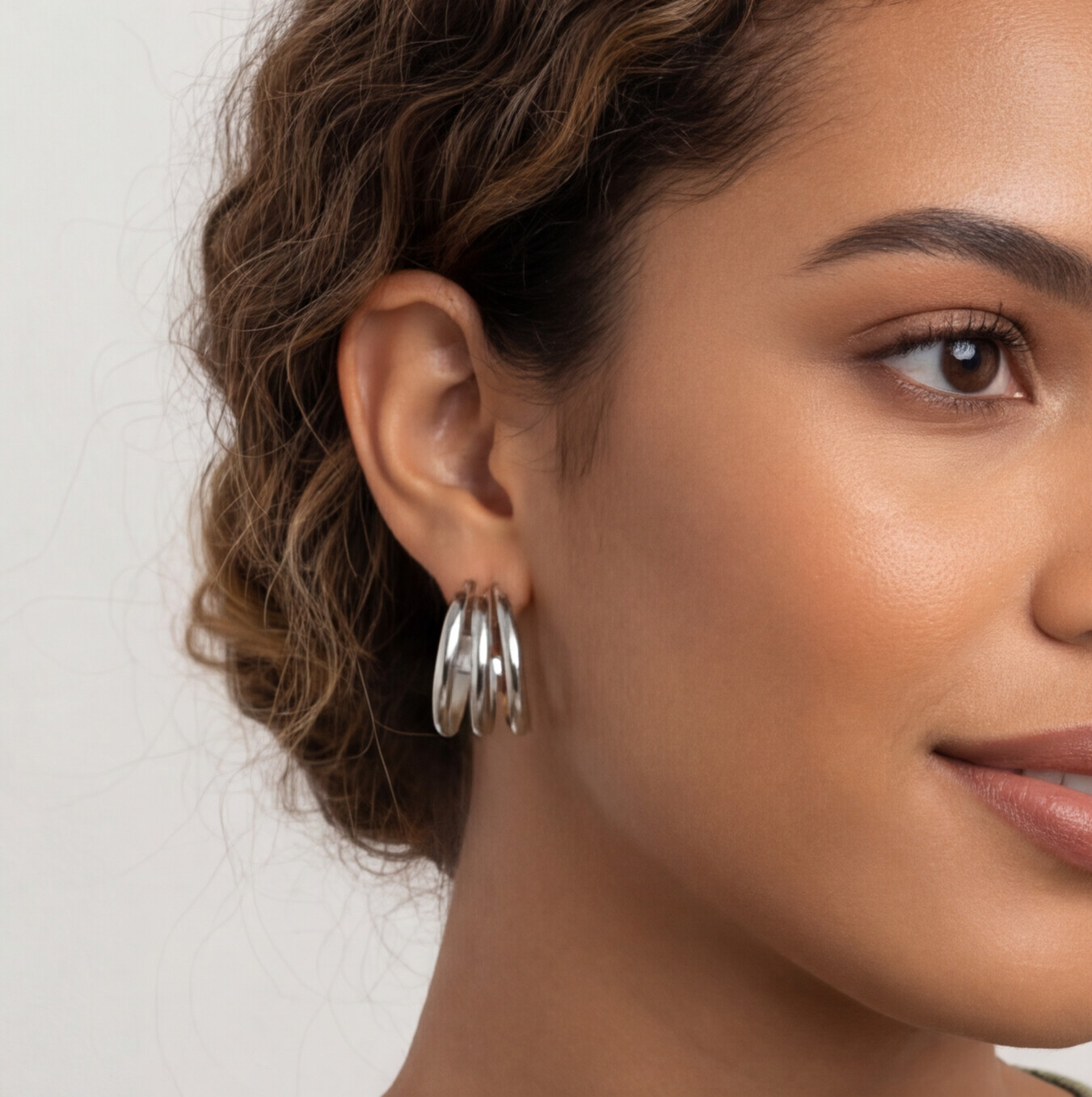 Brinco Argola - Prata - em aço inoxidável 316L triplo