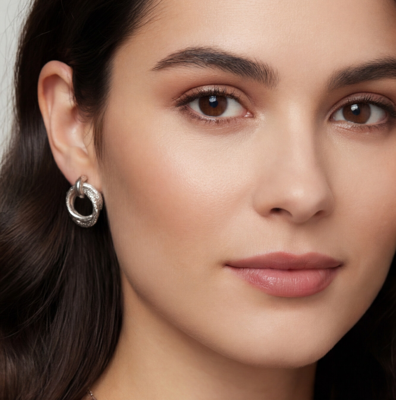 Brinco Prata Argola tripla entrelaçada com texturas