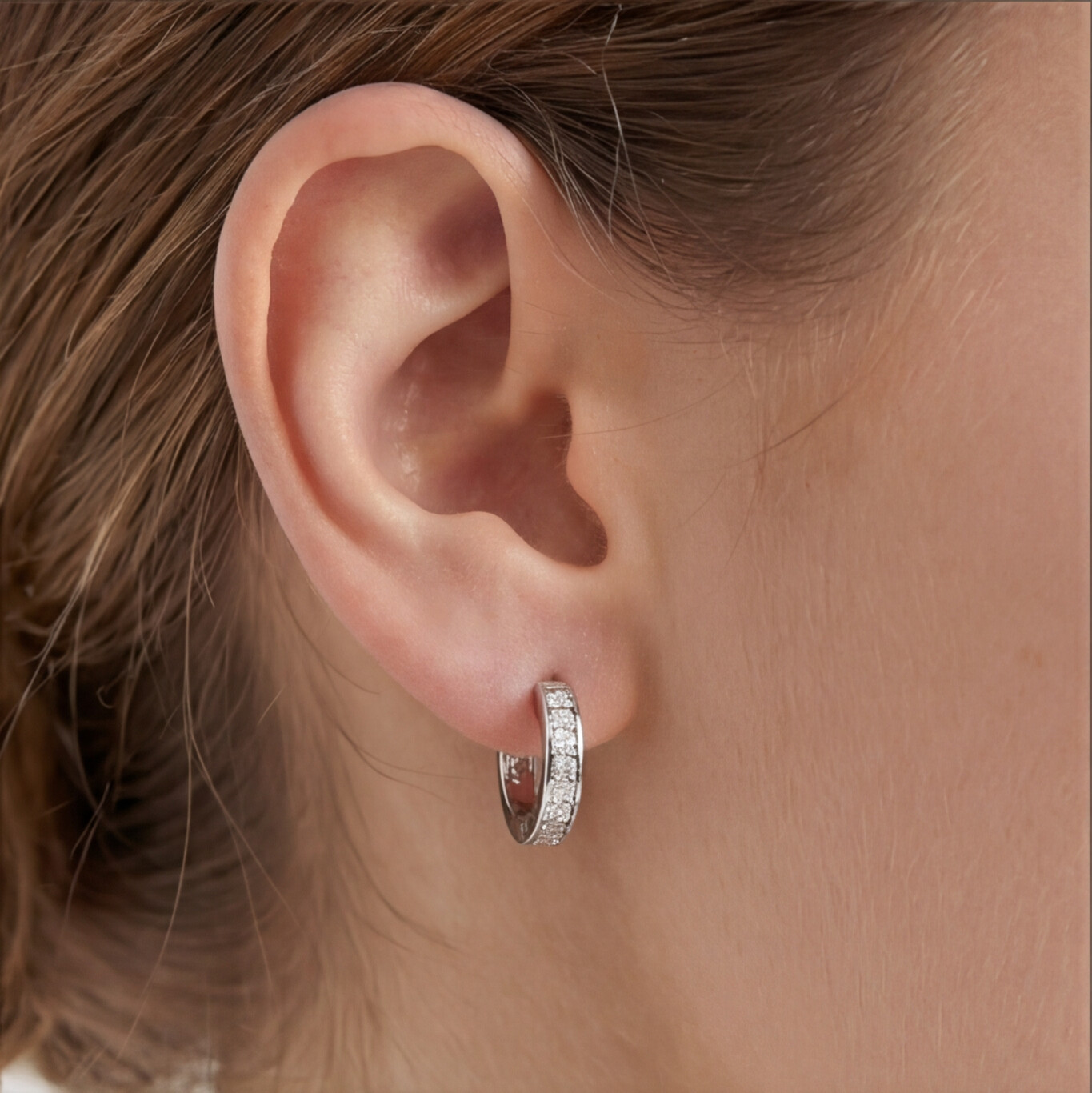 KIT 3 Brincos Prateado com argolas articuladas com strass